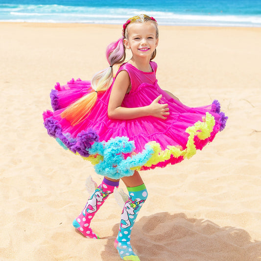 WONDERLAND DRESS PINK M Age 7 - 8 / Pink with rainbow frills